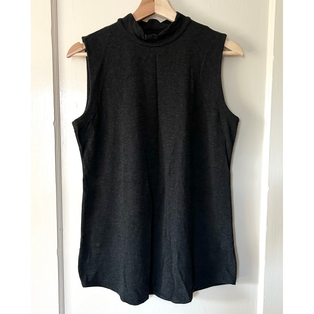 Eileen Fisher Soft Stretch Jersey Knit Mock Sleeveless Top Dark Gray Heather‎ S